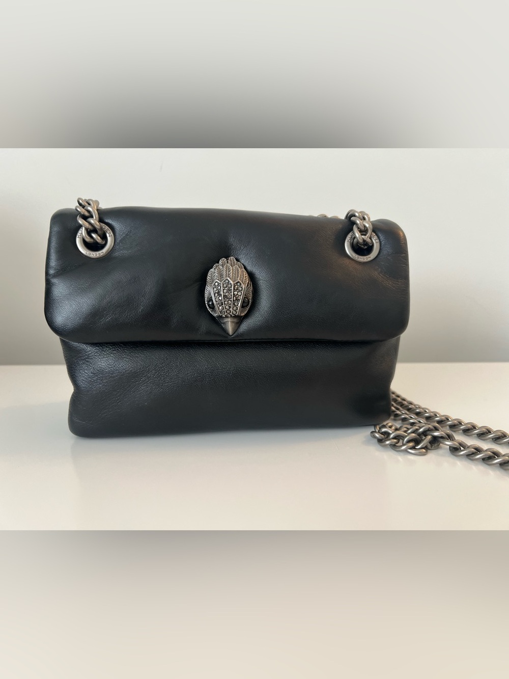 Kurt Geiger Black Leather Crossbody with Silver Chain and Clasp - Picture 2 of 8